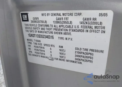 2005 Chevrolet Trailblazer Ls from USA, damaged, VIN 1GNDT13S352346316